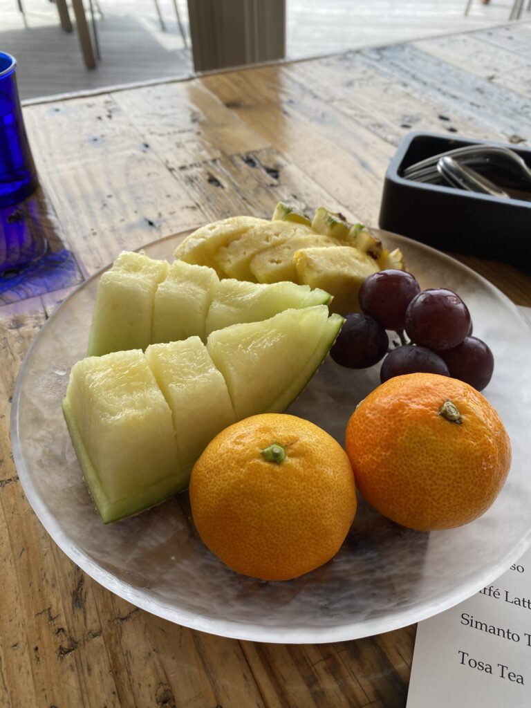Breakfast fruits at the mana village kochi-Milan,melon,grapes,pineapple